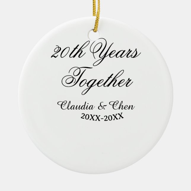 20th Years together anniversary name date year sim Ceramic Tree Decoration (Front)