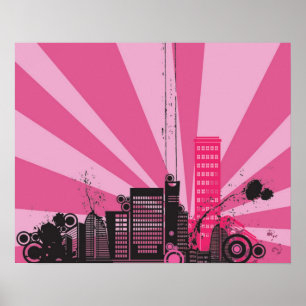 20x16 Abstract Pink City Wall Art