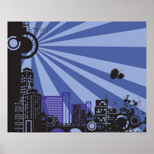 20x16 Abstract Purple City Wall Art