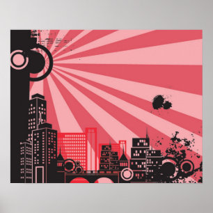 20x16 Abstract Red City Wall Art