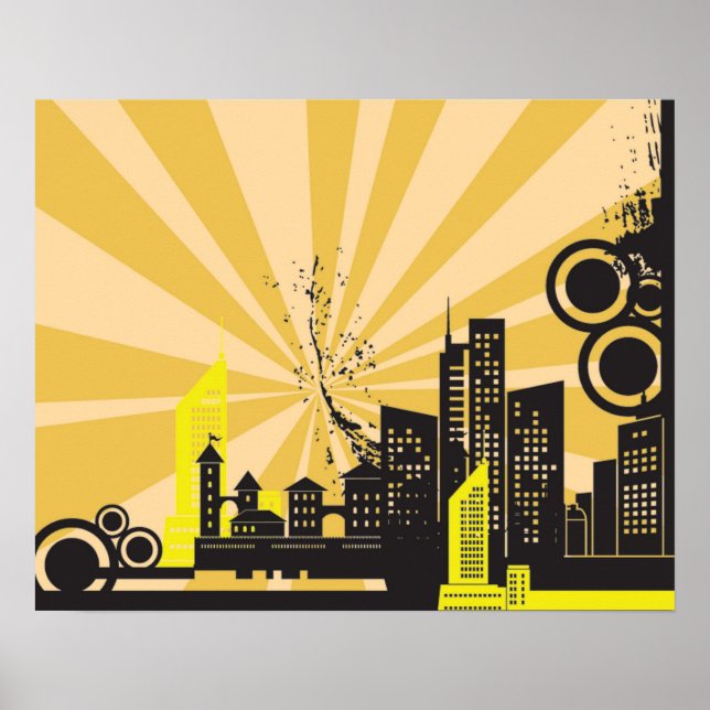 20x16 Abstract Yellow City Wall Art (Front)