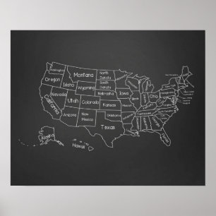 20x16 Chalkboard Classroom US Map Poster