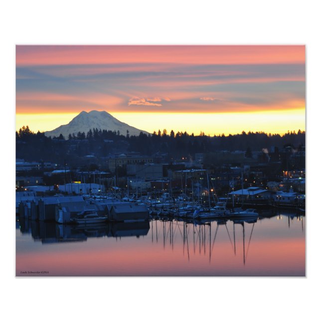 20X16 Mount Rainier and the Marina in Olympia, WA Photo Print (Front)