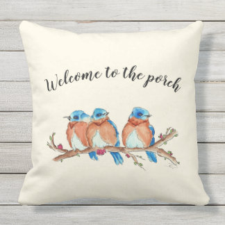 20x20 Watercolor bluebirds, "Welcome to the porch" Cushion