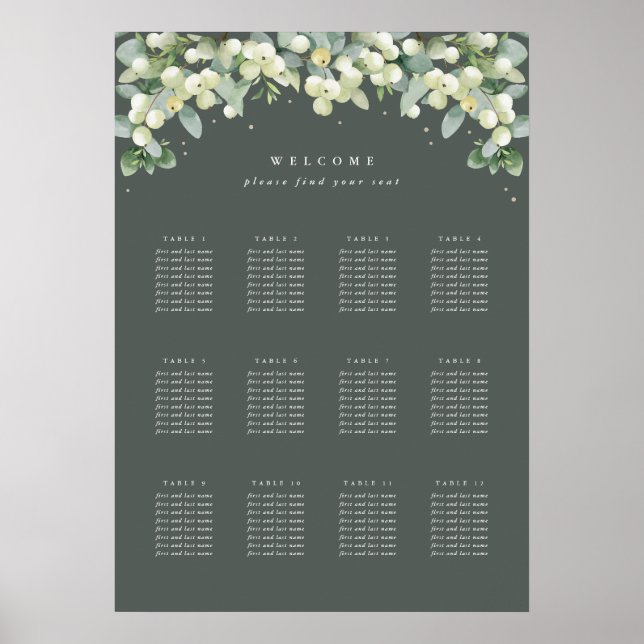 20x28" 12 Tables of 8 Wedding Seating Chart Poster (Front)