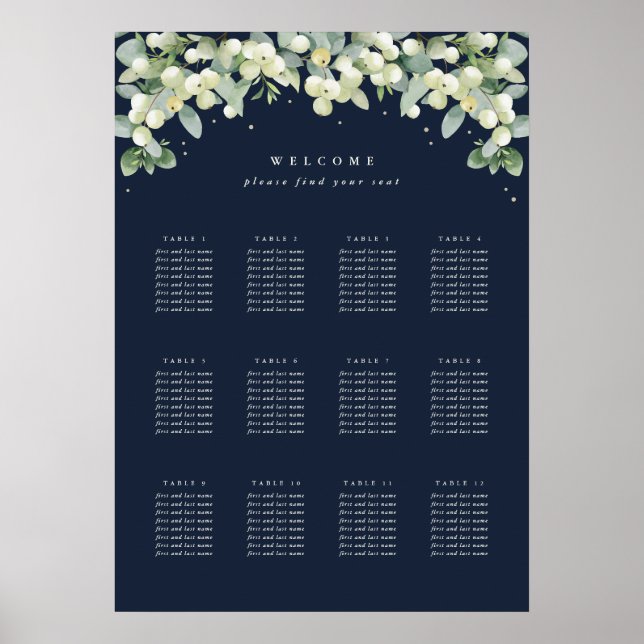 20x28" 12 Tables of 8 Wedding Seating Chart Poster (Front)
