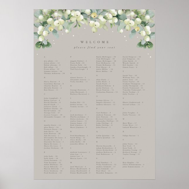 20x28" Alphabetical Seating Chart for 150 People (Front)
