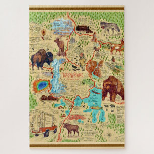 20x30 Illustrated Yellowstone Map  Jigsaw Puzzle