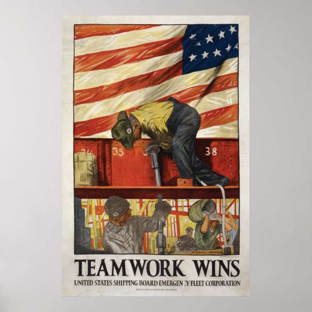 20x30 Teamwork Wins, WWI motivational poster (Front)