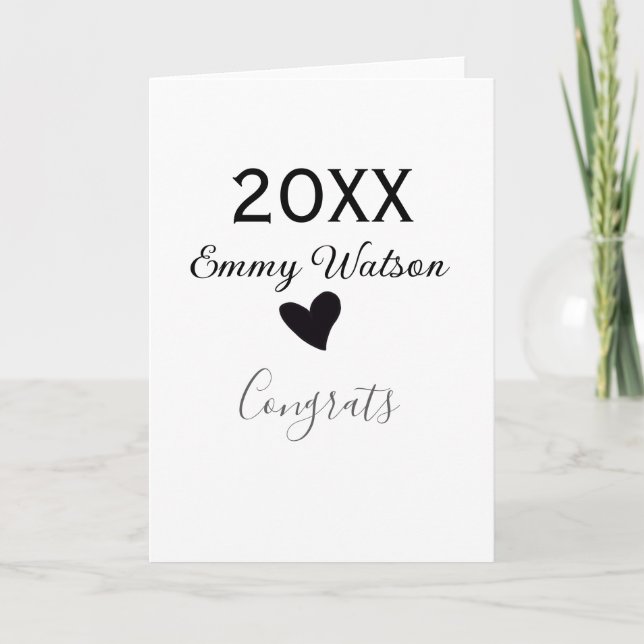 20XX bold letter congrats graduation name heart si Card (Front)