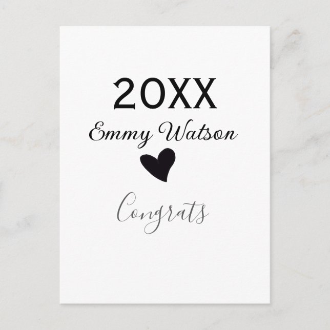 20XX bold letter congrats graduation name heart si Postcard (Front)
