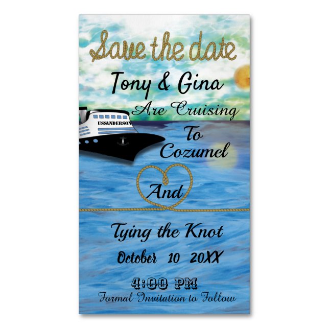 20XX Cruise Ship Magnetic Save the Date Watercolor Magnetic Business Card (Front Vertical)