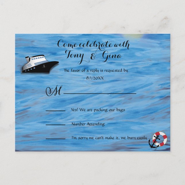 20XX Cruise Watercolor theme Wedding RSVP Postcard (Front)