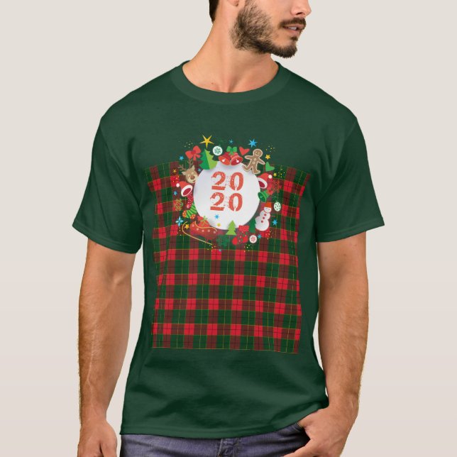 20XX Happy New Year! Scotland Pattern T-Shirt (Front)