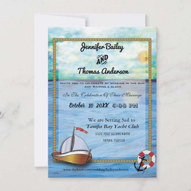 20XX Sail Boat Watercolor  Wedding Invitation (Front)