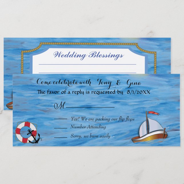 20XX Sail Boat Watercolor Wedding RSVP Cards (Front/Back)