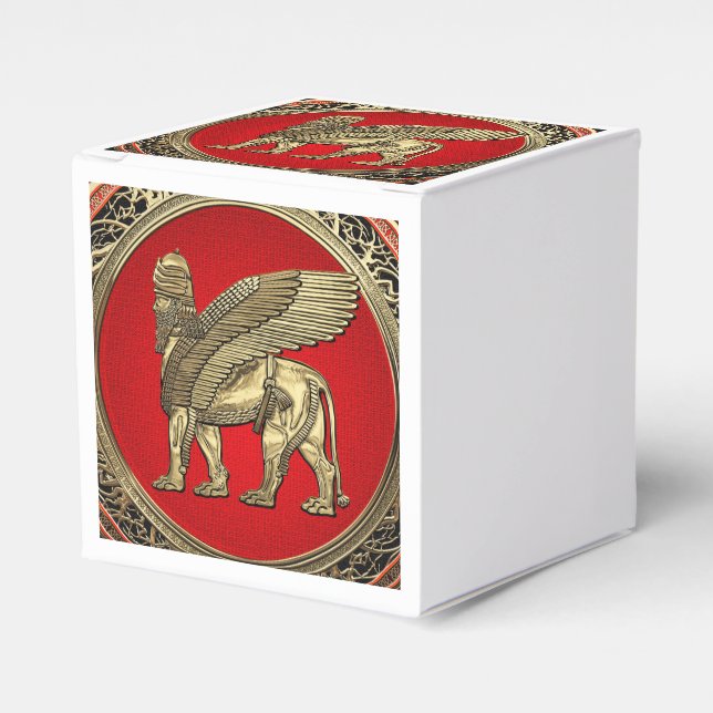 [210] Assyrian Winged Lion - Gold Lamassu Favour Box (Front Side)