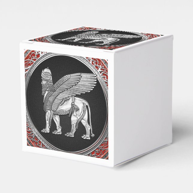 [210] Assyrian Winged Lion - Silver Lamassu Favour Box (Front Side)