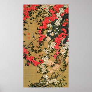 21. 薔薇小禽図, 若冲 Roses & Small Bird, Jakuchū Poster