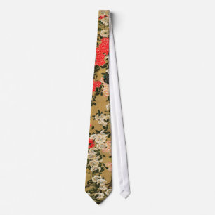 21. 薔薇小禽図, 若冲 Roses & Small Bird, Jakuchū Tie