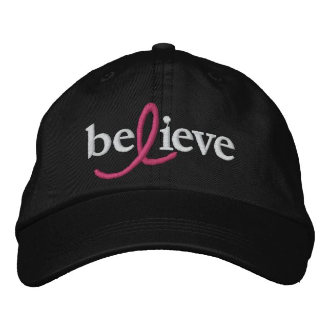 ($21.95) Believe Breast Cancer Ribbon Hat (Front)