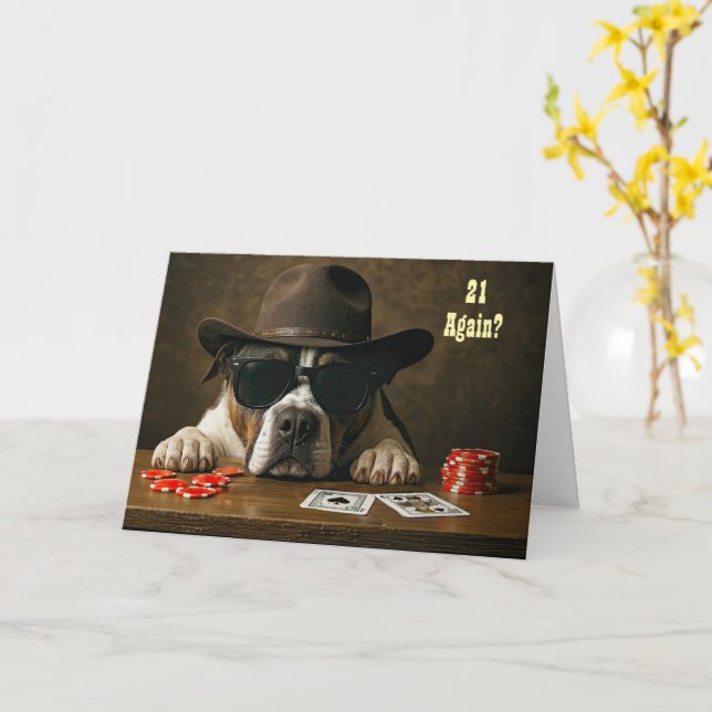 21 Again Happy Birthday Humorous Blackjack Hand  Card (Yellow Flower)