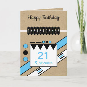 21 and awesome blue black 21st rustic Birthday Card