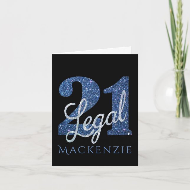 21 and Legal | Blue Faux Glitter 21st Birthday Card (Front)