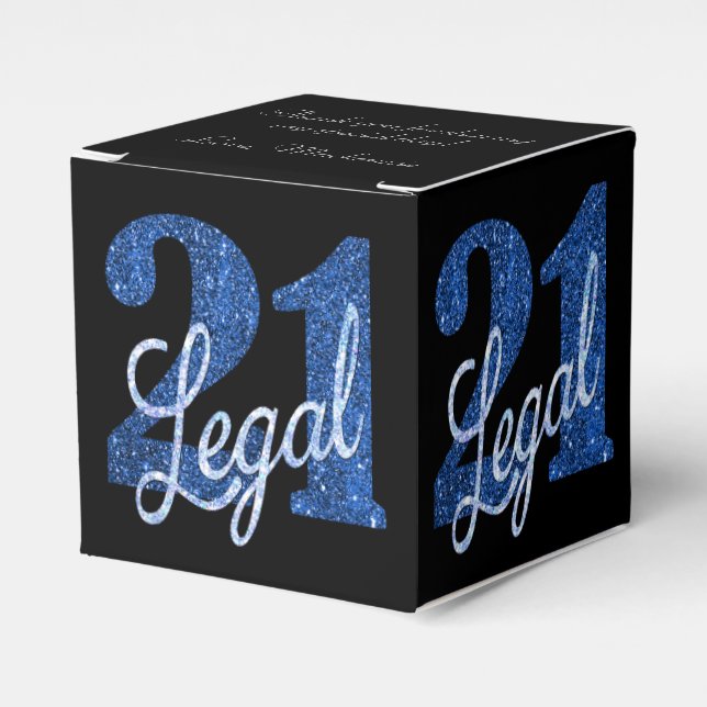 21 and Legal | Blue Faux Glitter 21st Birthday Favour Box (Front Side)
