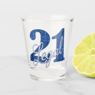 21 and Legal Blue Faux Glitter 21st Birthday Shot Glass