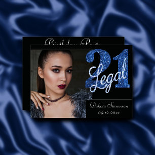 21 and Legal   Blue Faux Glitter Photo Keepsake Invitation