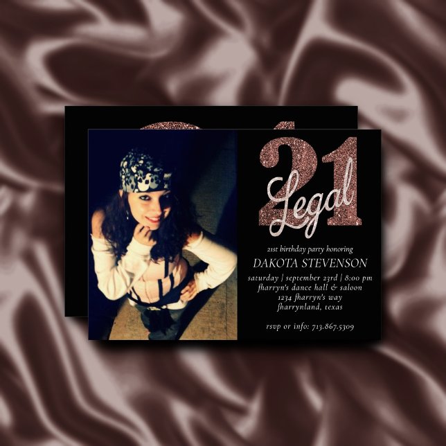 21 and Legal | Copper Rose Gold Photo Keepsake Invitation (Creator Uploaded)