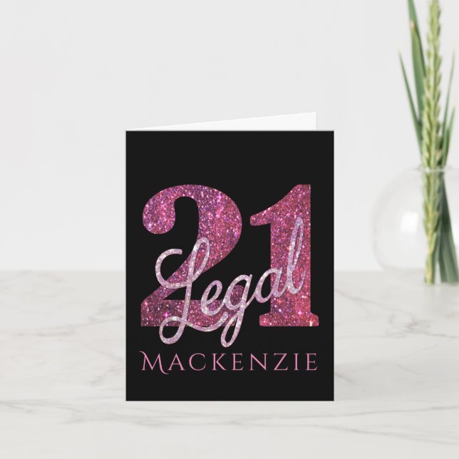 21 and Legal | Fun Pink Faux Glitter 21st Birthday Card (Front)