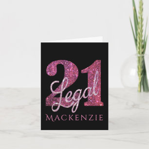 21 and Legal   Fun Pink Faux Glitter 21st Birthday Card