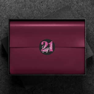 21 and Legal   Fun Pink Faux Glitter 21st Birthday Classic Round Sticker