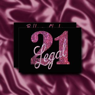 21 and Legal   Fun Pink Faux Glitter 21st Birthday Invitation