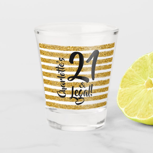 21 and Legal Gold Glitter Personalised Shot Glass (Front)