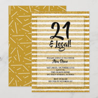 21 and Legal Gold Glitter Stripes Birthday