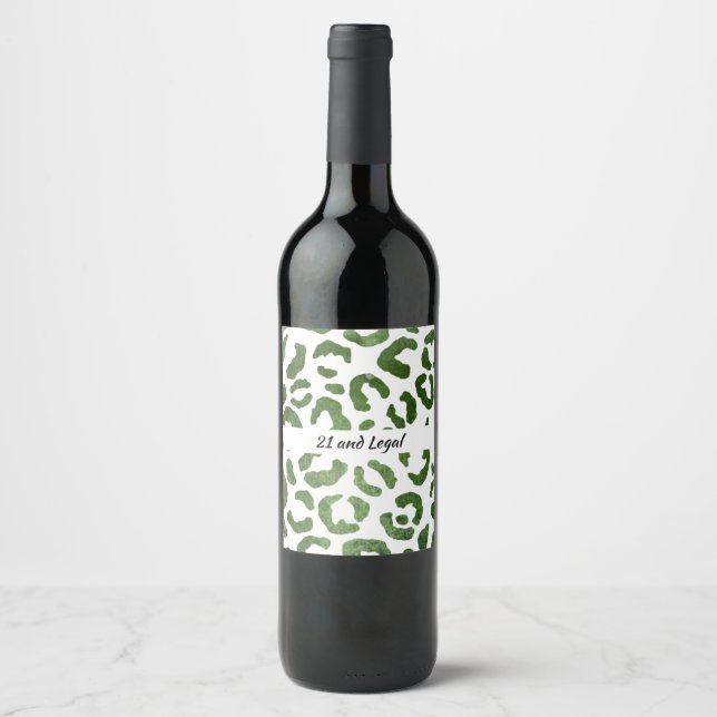 21 and Legal Green Cheetah Print Wine Label (Front)