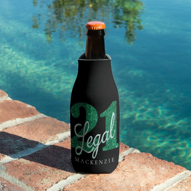 21 and Legal | Green Faux Glitter 21st Birthday Bottle Cooler (In Situ Pool)
