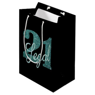 21 and Legal   Green Faux Glitter 21st Birthday Medium Gift Bag