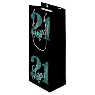 21 and Legal   Green Faux Glitter 21st Birthday Wine Gift Bag