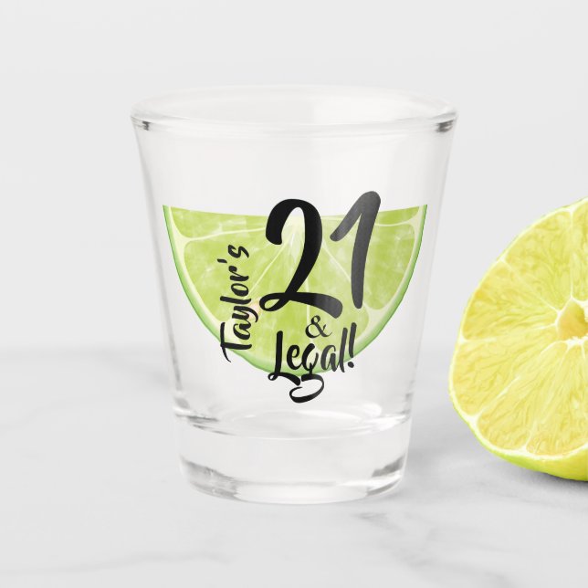 21 and Legal on a Lime Personalised Shot Glass (Front)