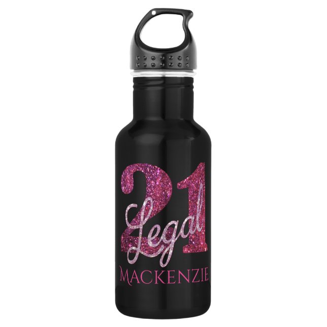 21 and Legal | Pink 21st Birthday Chic Glitter 532 Ml Water Bottle (Front)