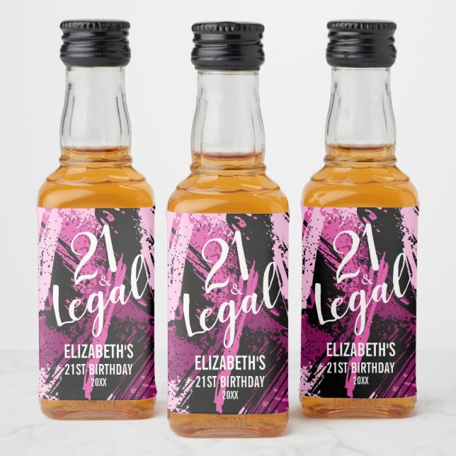 21 and Legal Pink Black Camo Custom Mini Liquor Bottle Label (Bottles)
