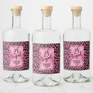 21 and Legal Pink Black Leopard Personalized Liquor Bottle Label