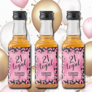 21 and Legal Pink Black Leopard Personalized Mini Liquor Bottle Label