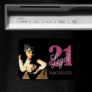 21 and Legal Pink Glitter 21st Birthday Name Magnet