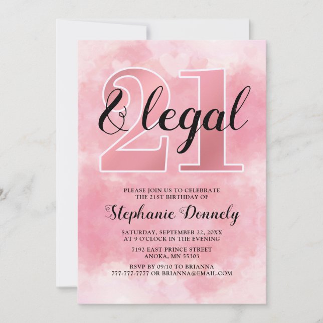 21 and legal pink invitation (Front)