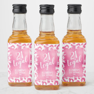 21 and Legal Pink White Leopard Personalised Mini Liquor Bottle Label